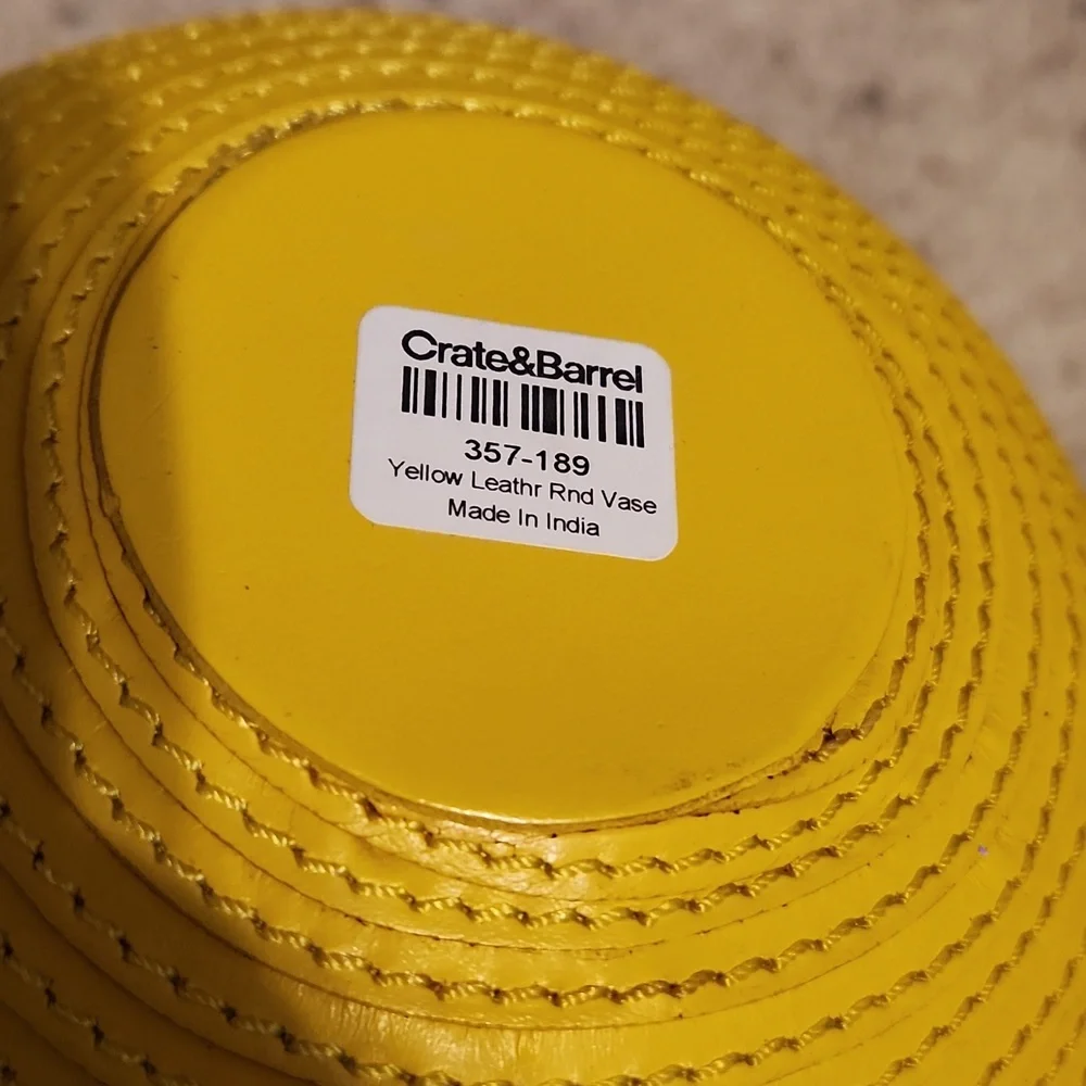 Crate & Barrel Yellow Leather Round Vase